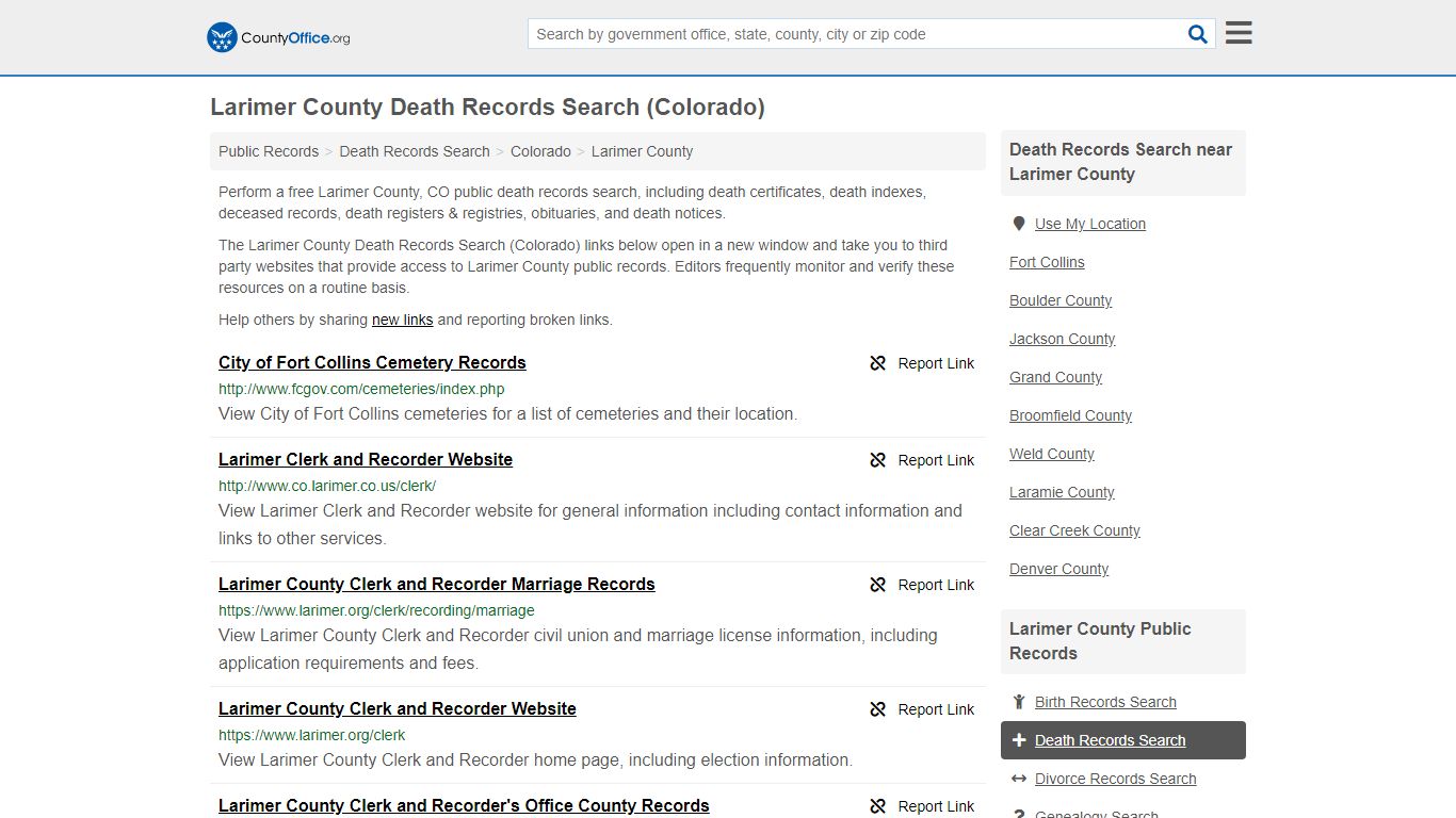 Death Records Search - Larimer County, CO (Death ...