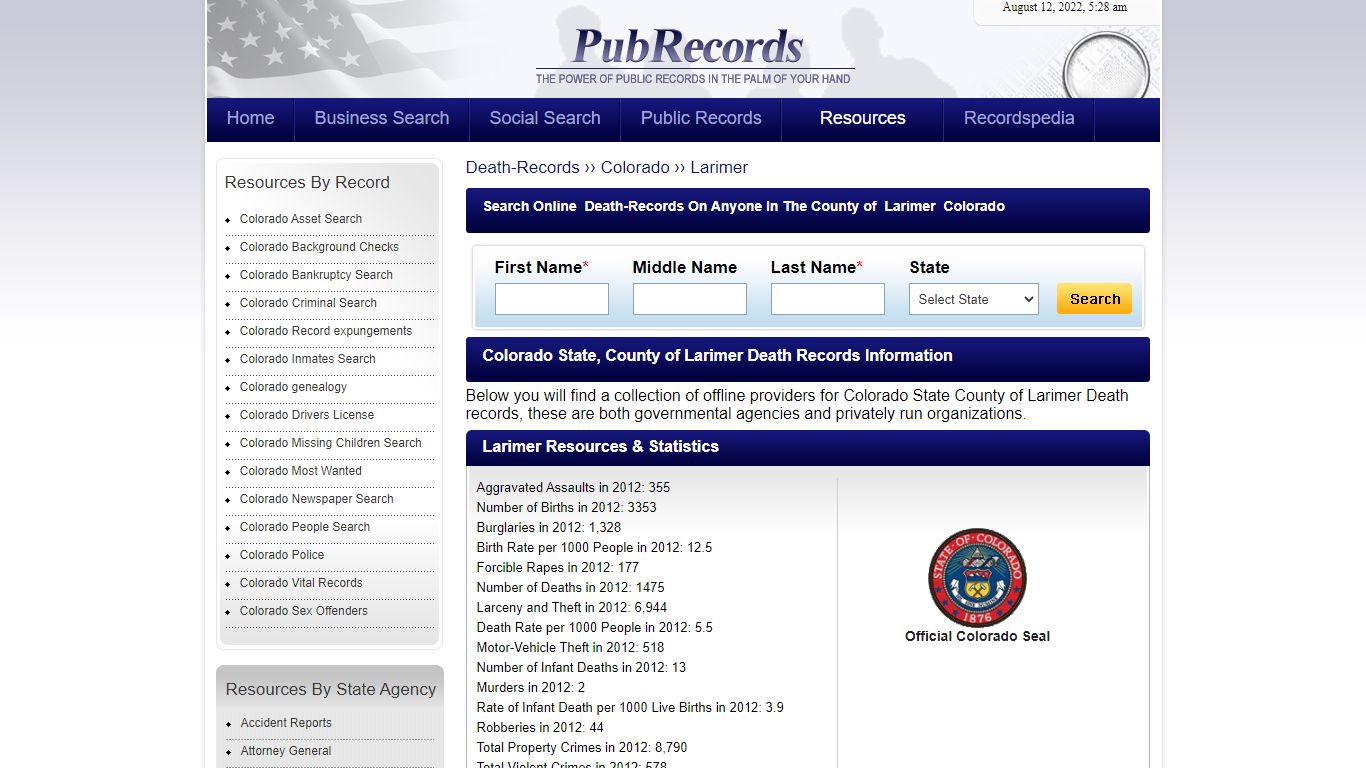 Larimer County, Colorado Death Records