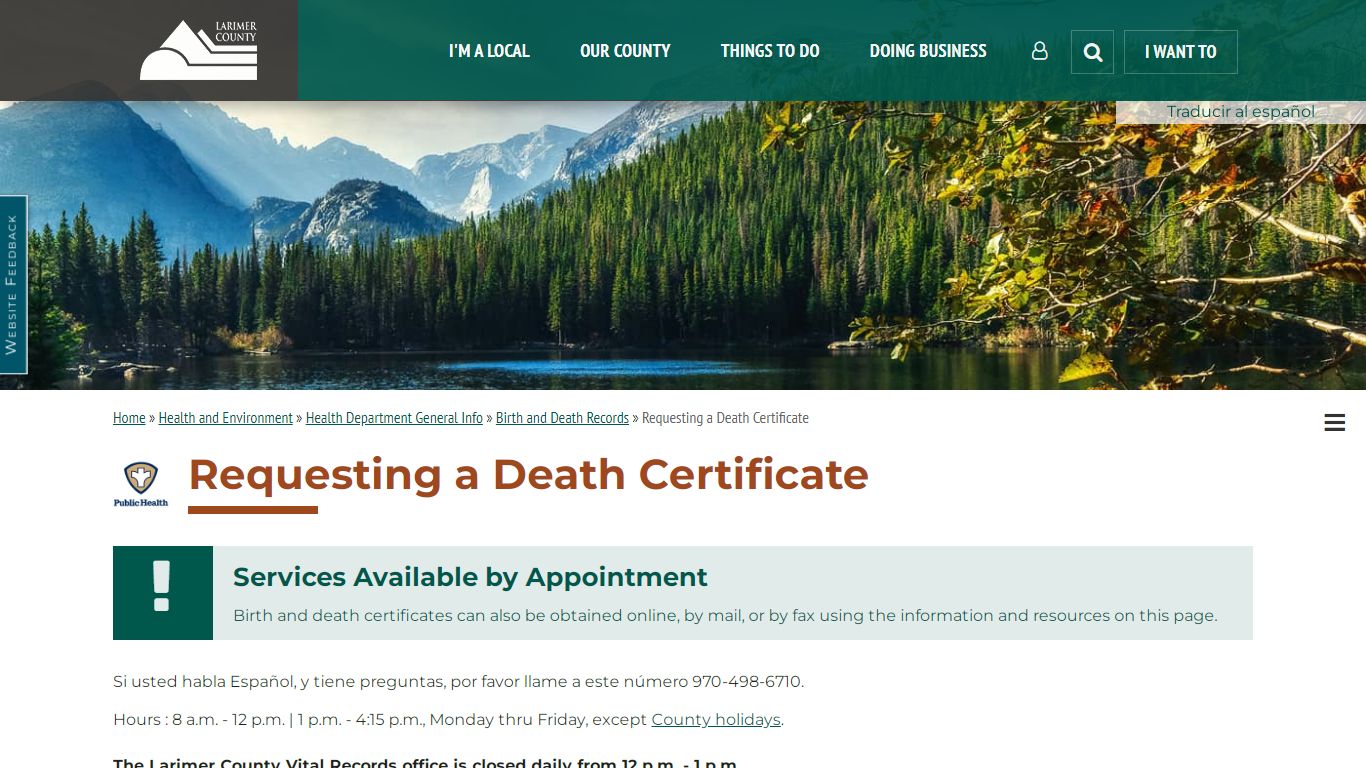 Requesting a Death Certificate | Larimer County