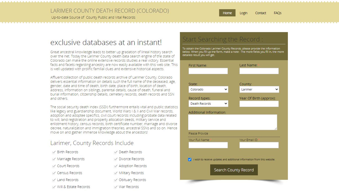 Larimer County, Colorado Public Death Records with SSN