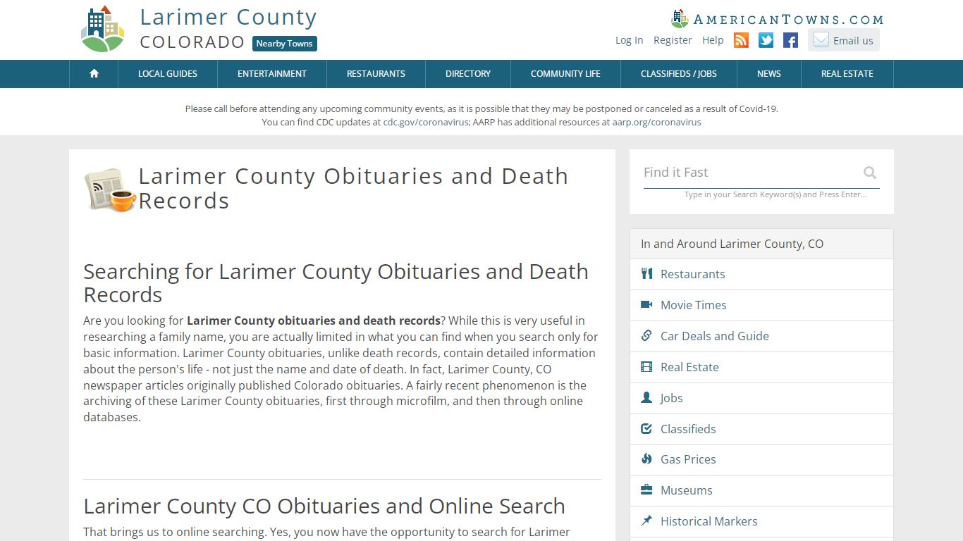 Obituaries Larimer County CO - Larimer County Death Records