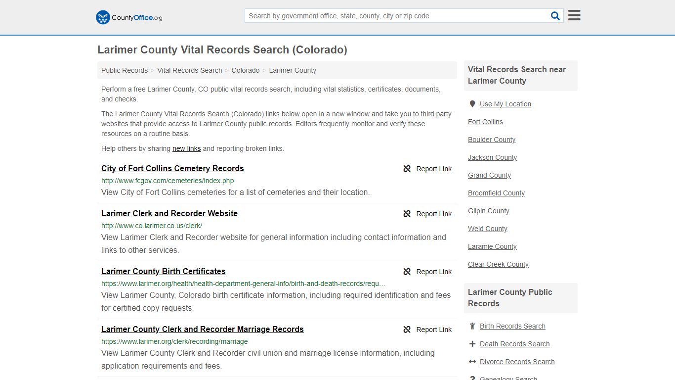 Vital Records Search - Larimer County, CO (Birth, Death ...